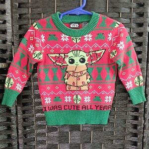 Star Wars Mandalorian Baby Yoda Ugly Christmas Sweater SZ 12 Months